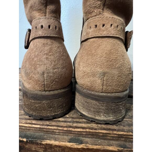 UGG Keppler Chestnut Brown Suede Moto Boots Sheep Wool Lined Heeled Sz 10 Boho - Picture 6 of 14